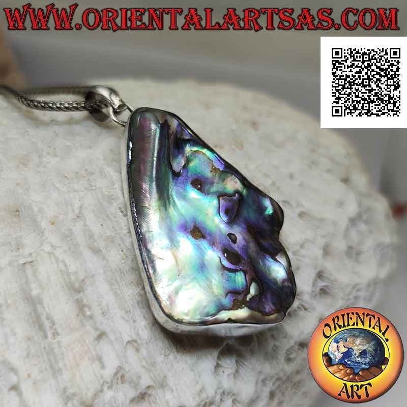 Silberanhänger in Form eines unregelmäßigen Dreiecks mit Paua-Muschel (Abalone)