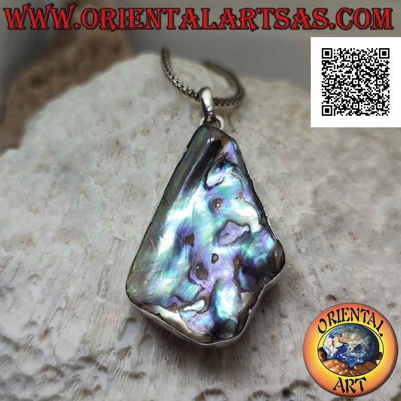 Silberanhänger in Form eines unregelmäßigen Dreiecks mit Paua-Muschel (Abalone)