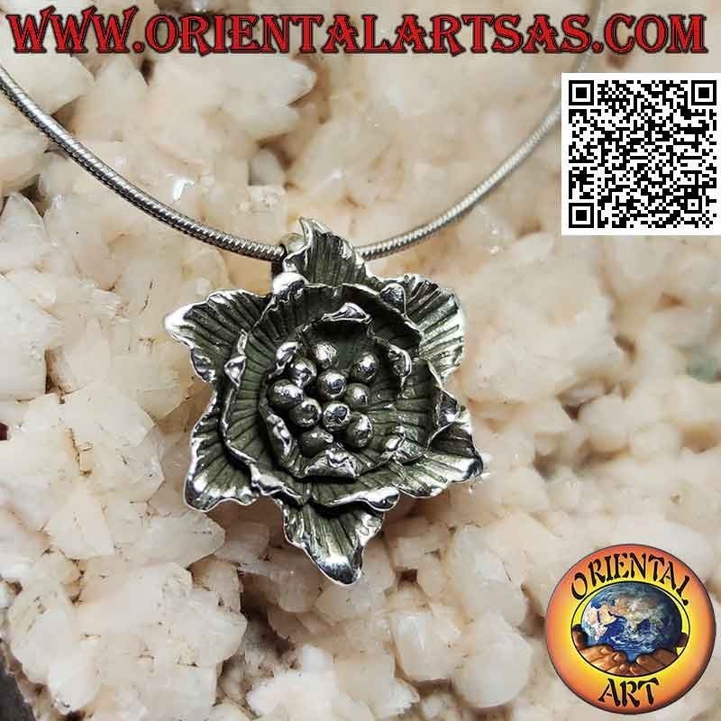 Silver pendant in the shape of a blossomed lotus flower (large)