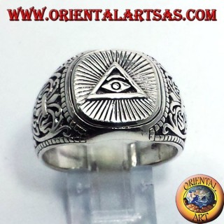 Bague en argent, pyramide des Illuminati