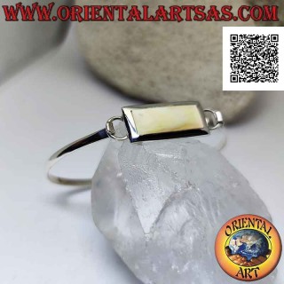 Bracelet rigide lisse en argent 925 ‰ avec fil de nacre rectangulaire (fermoir à enclenchement)