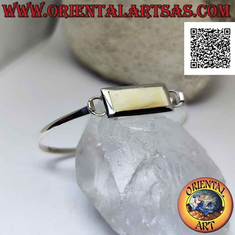 Bracelet rigide lisse en argent 925 ‰ avec fil de nacre rectangulaire (fermoir à enclenchement)