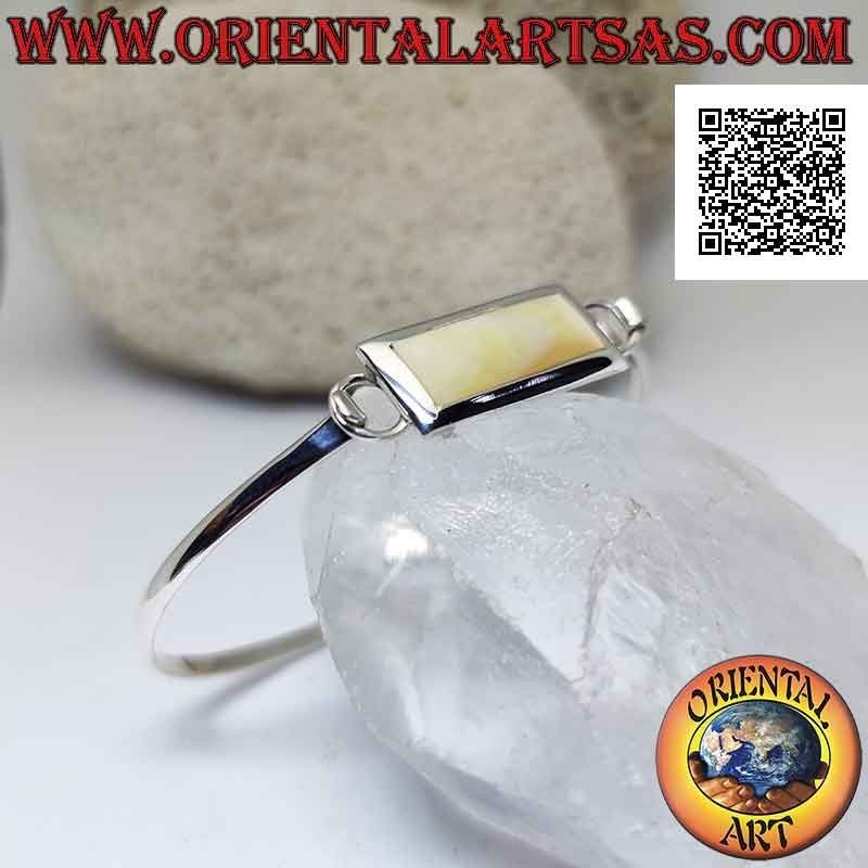Bracelet rigide lisse en argent 925 ‰ avec fil de nacre rectangulaire (fermoir à enclenchement)