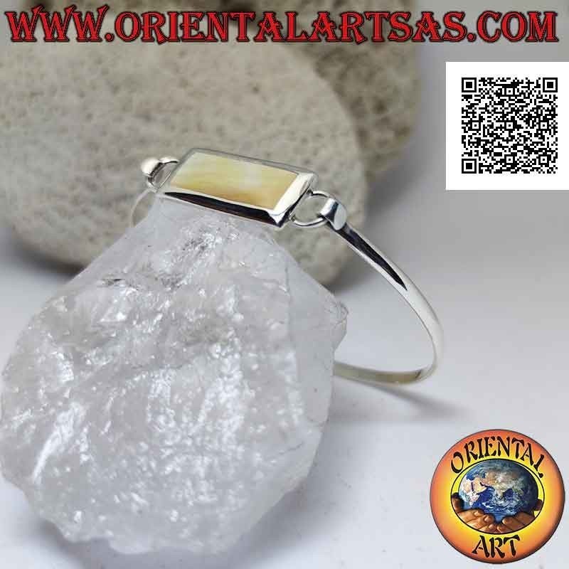 Brazalete rígido liso en plata 925 wire con alambre de nácar rectangular (cierre entrelazado)