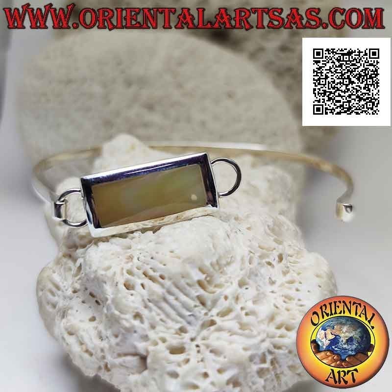 Smooth rigid bracelet in 925 ‰ silver with rectangular mother-of-pearl wire (interlocking clasp)