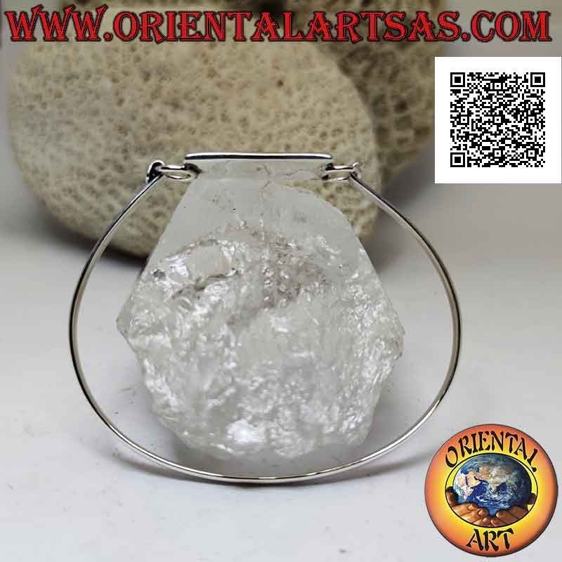 Bracelet rigide lisse en argent 925 ‰ avec fil de nacre rectangulaire (fermoir à enclenchement)