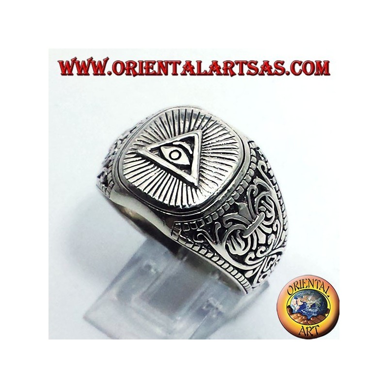 silver ring, pyramid of the Illuminati