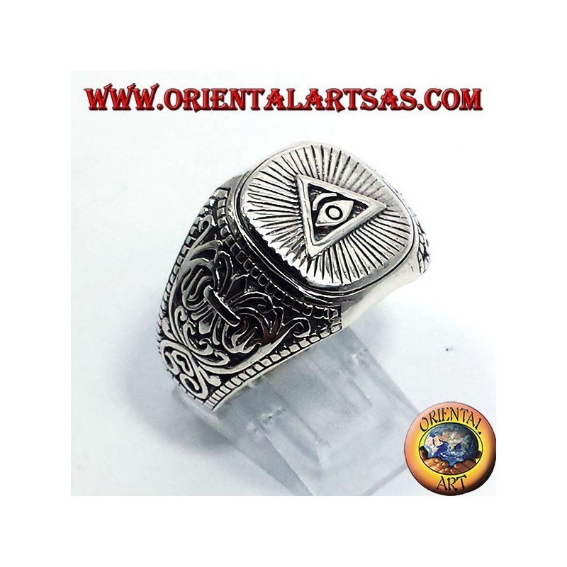 silver ring, pyramid of the Illuminati
