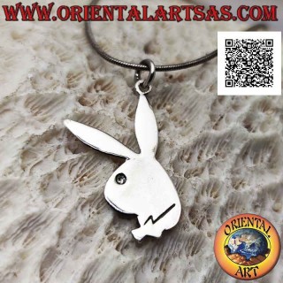 Pendentif en argent en forme de lapin "playboy" plat avec gravures légères (fin)