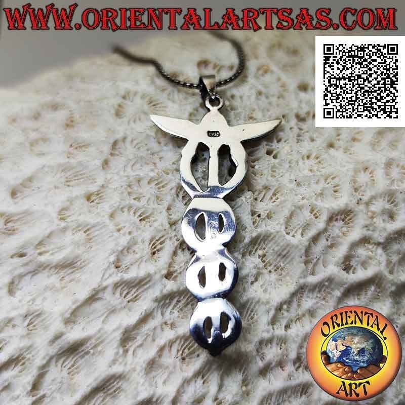 Colgante de plata en forma de caduceo o bastón de hermes (símbolo de sabiduría e inmortalidad) grande