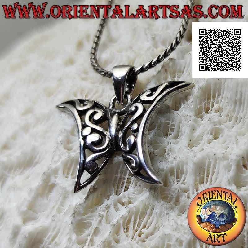 Silver pendant butterfly with crescent-shaped wings with openwork decoration