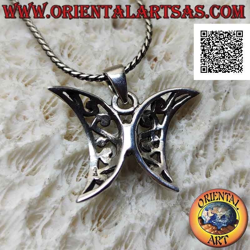 Silver pendant butterfly with crescent-shaped wings with openwork decoration