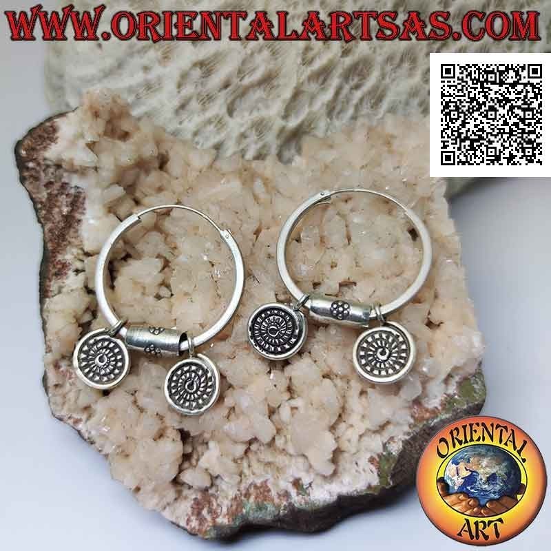 Pendientes de aro de plata (Karen) con 1 inserción y 2 colgantes (espiral lisa y dentada de doble cara) extraíbles