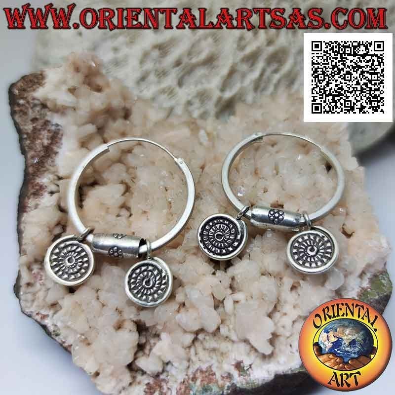 Silver hoop earrings (Karen) with 1 insert and 2 pendants (smooth and toothed double-sided spiral) removable