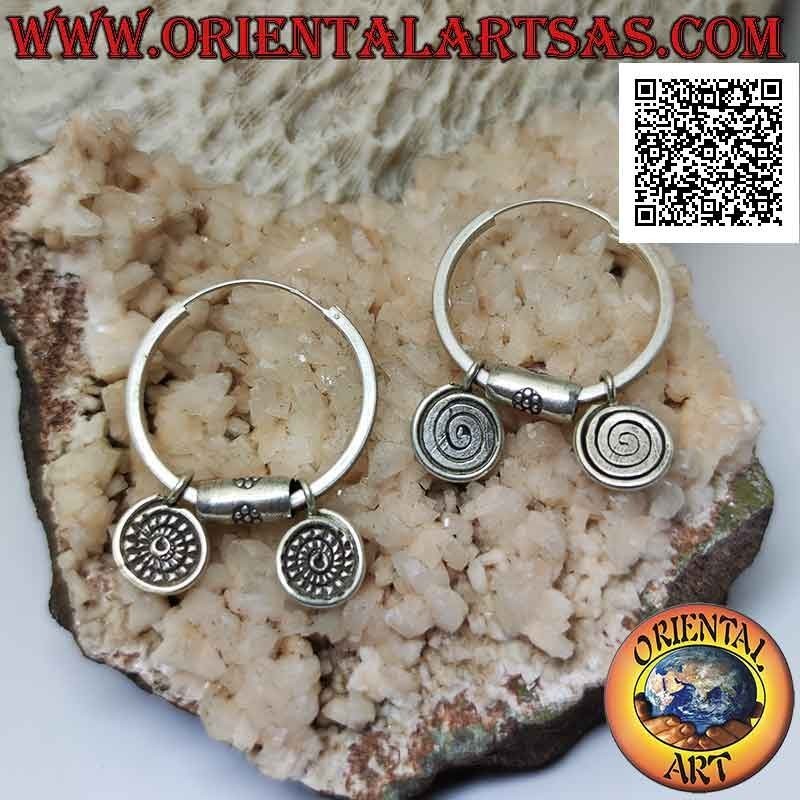 Orecchini in argento a cerchio (Karen) con 1 inserto e 2 pendenti (spirale bifacciale liscia e dentata) estraibili