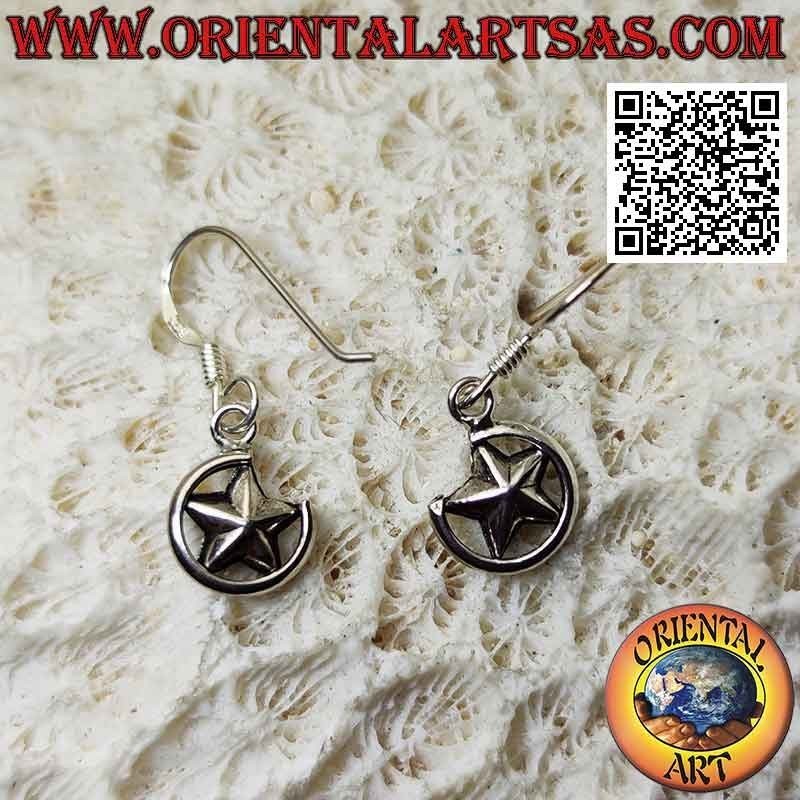 Boucles d'oreilles dormeuses en argent avec étoile entre trois quarts de cercle