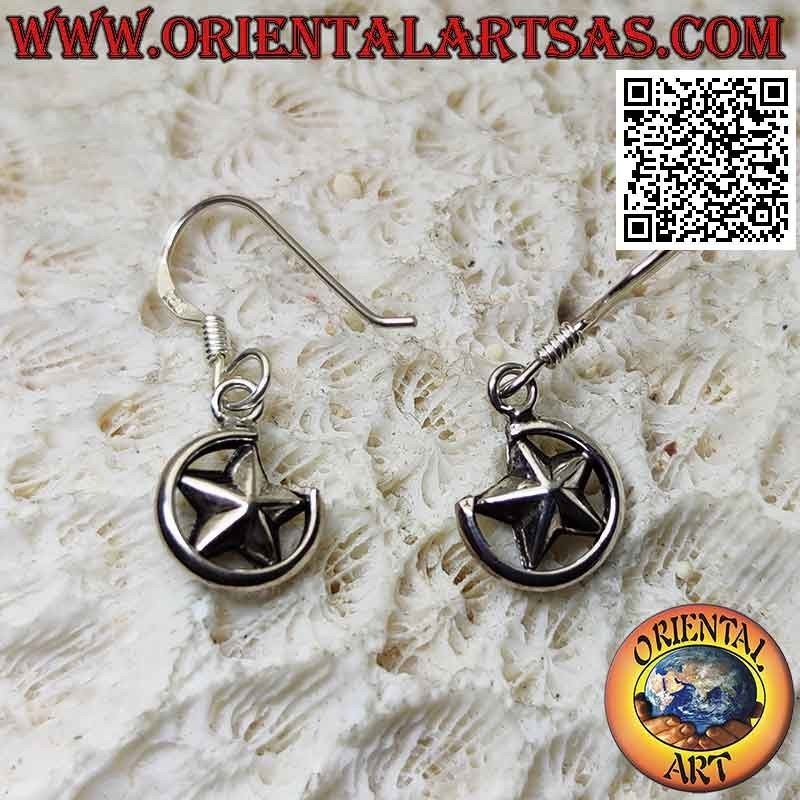 Pendientes de palanca de plata con estrella entre tres cuartos de círculo