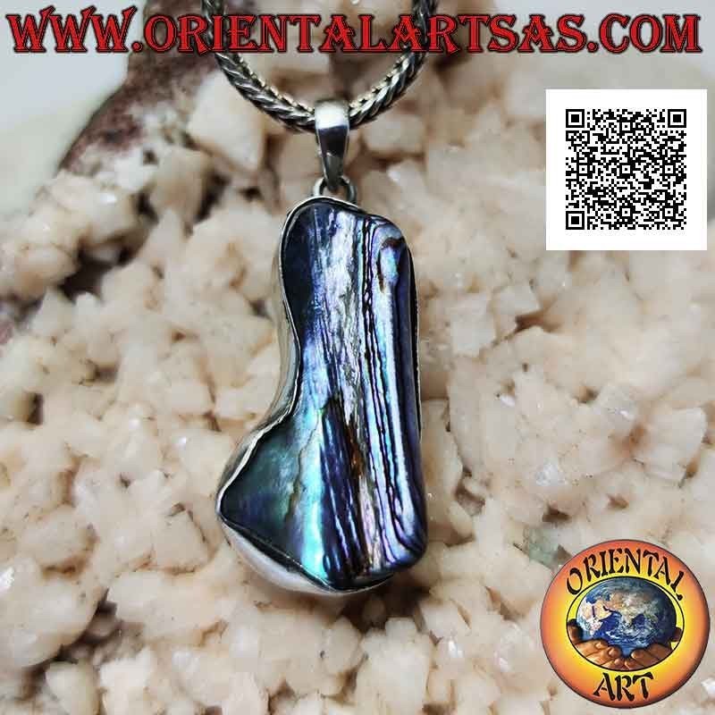 Ciondolo in argento a forma irregolare allungata con paua shell (abalone) (2)