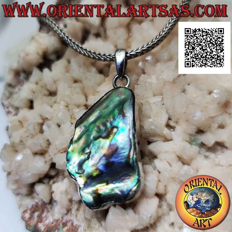 Breiter Silberanhänger in unregelmäßiger Form mit Paua-Muschel (Abalone)