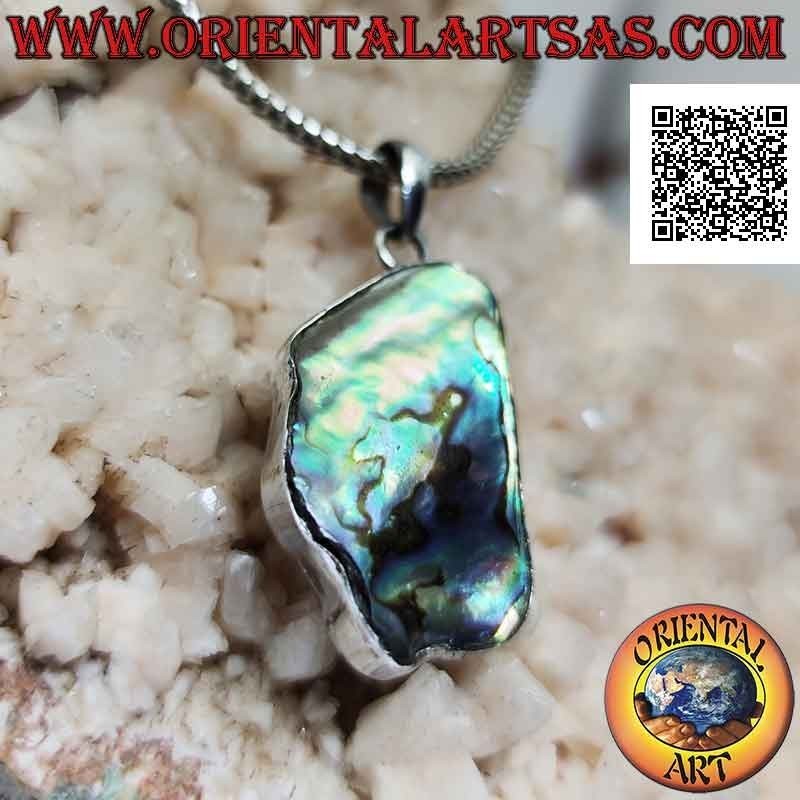 Large pendentif en argent de forme irrégulière avec coquillage paua (ormeau)