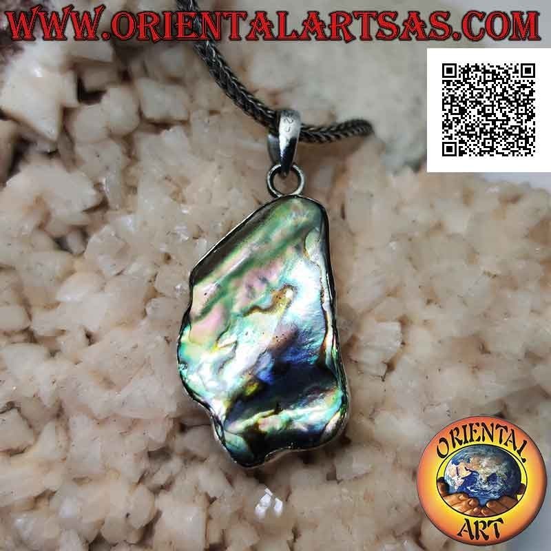 Ciondolo in argento a forma irregolare larga con paua shell (abalone)