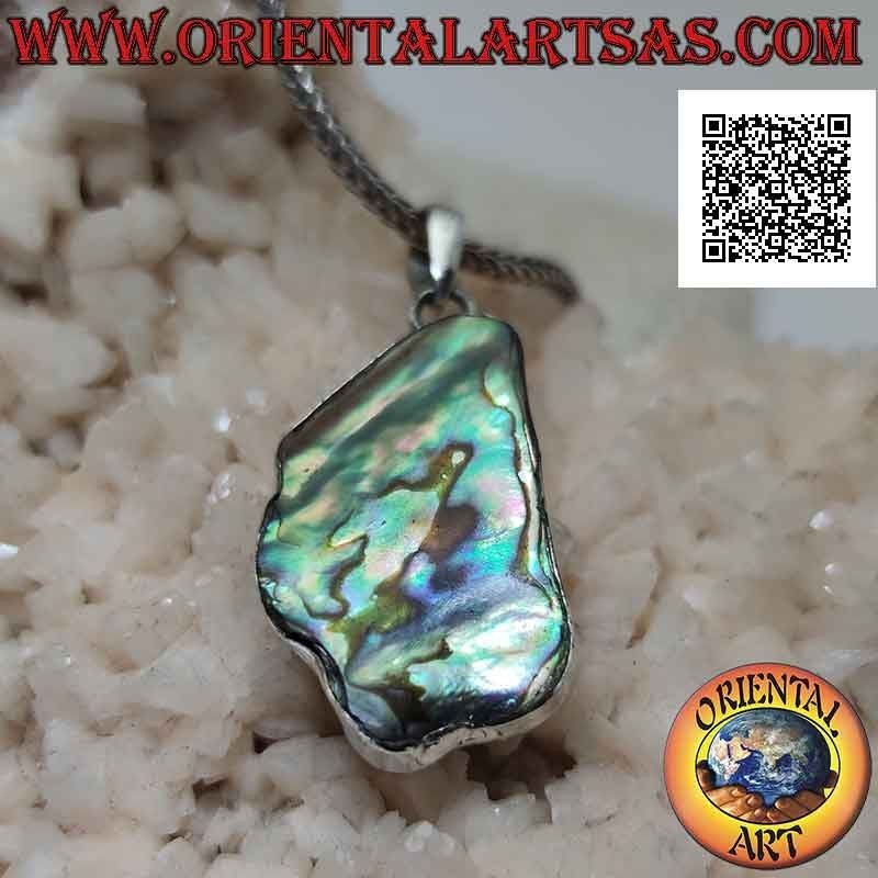 Colgante ancho de plata de forma irregular con concha de paua (abulón)