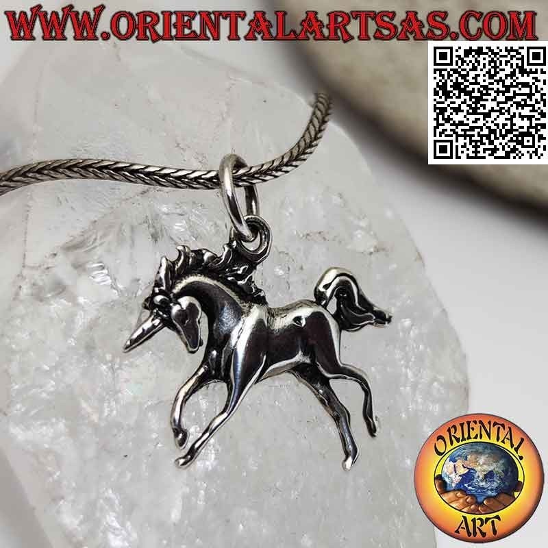 Silver pendant, the unicorn rampant in profile