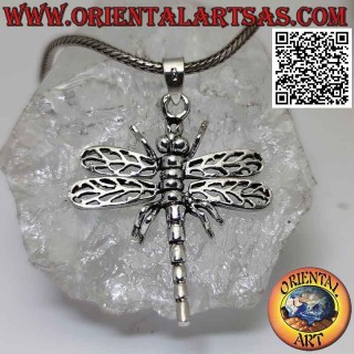 Pendentif en argent en forme de libellule avec ailes mobiles ajourées (grand)