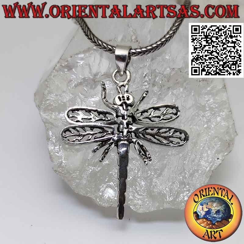 Silver pendant in the shape of a dragonfly with movable openwork wings (large)