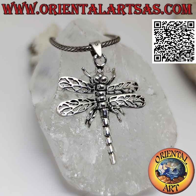 Silver pendant in the shape of a dragonfly with movable openwork wings (large)