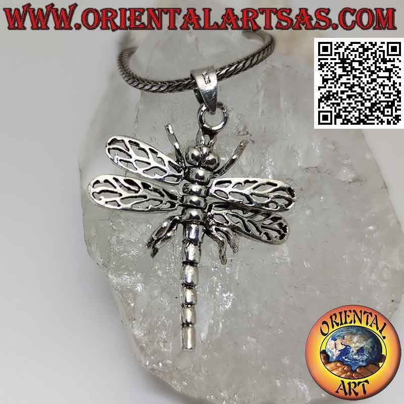 Silver pendant in the shape of a dragonfly with movable openwork wings (large)