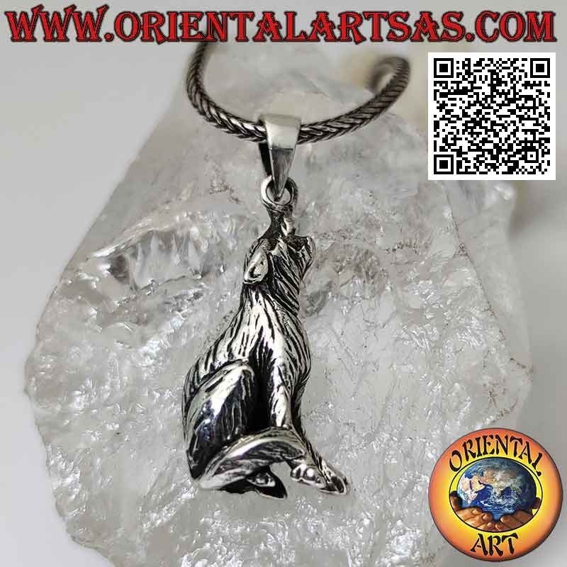 Pendentif en argent en forme de loup hurlant en trois dimensions