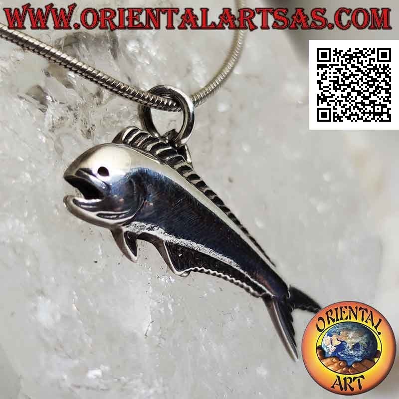 Silver pendant, the jumping salmon