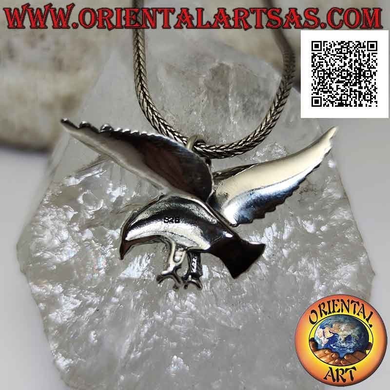 Silver pendant in the shape of a hunting eagle (three-quarter view) with flat wings
