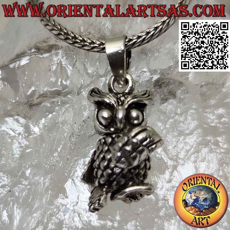 Pendentif en argent en forme de hibou mobile en trois dimensions (petit)