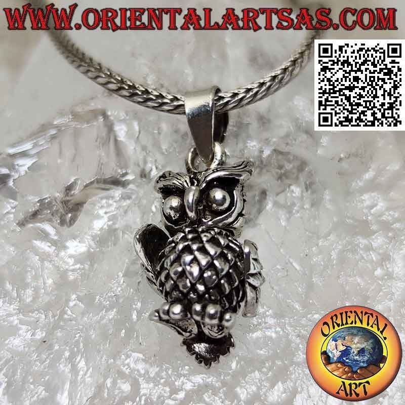 Pendentif en argent en forme de hibou mobile en trois dimensions (petit)