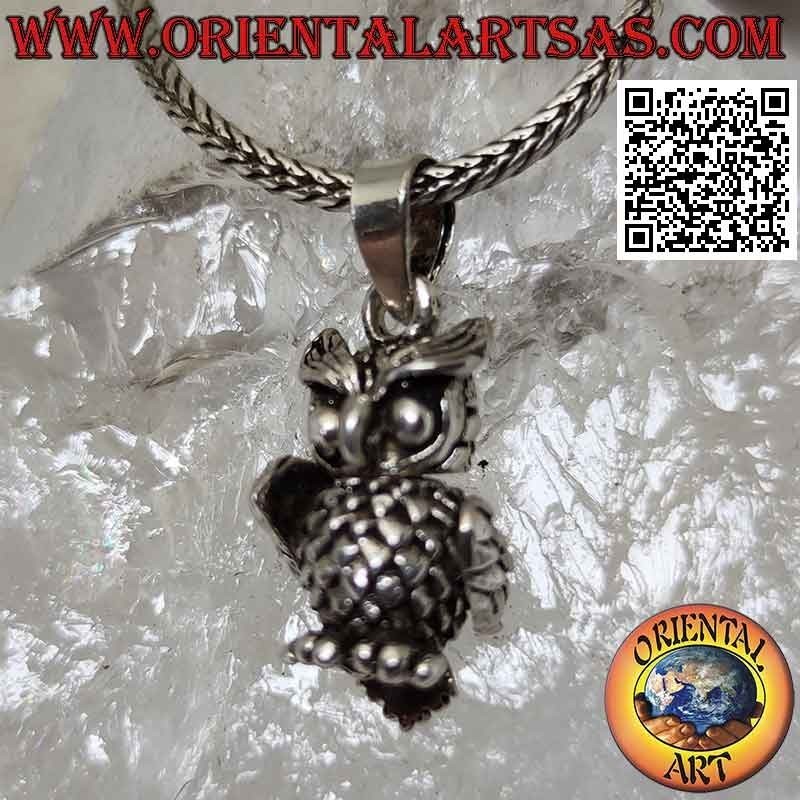 Pendentif en argent en forme de hibou mobile en trois dimensions (petit)