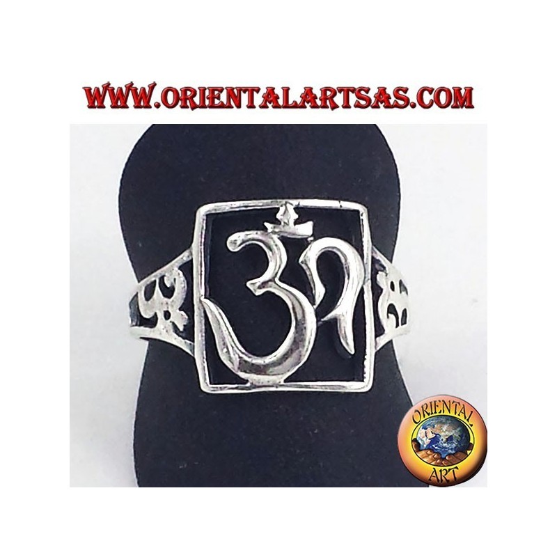 Silver ring, pierced sacred symbol OM