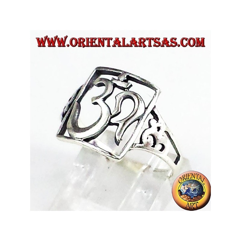Silver ring, pierced sacred symbol OM