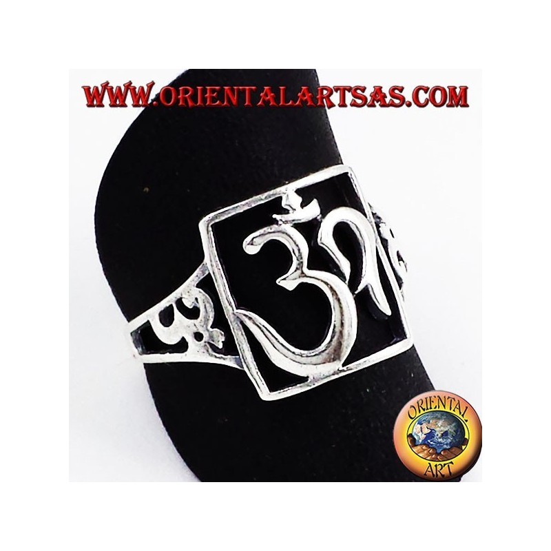 Silver ring, pierced sacred symbol OM