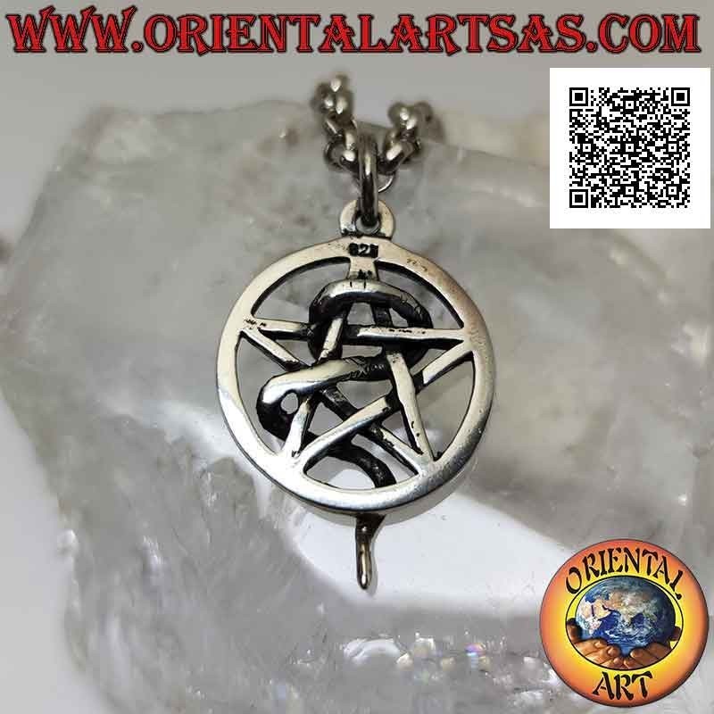 Pendentif en argent lisse, pentacle dans le cercle ajouré avec un serpent enroulé