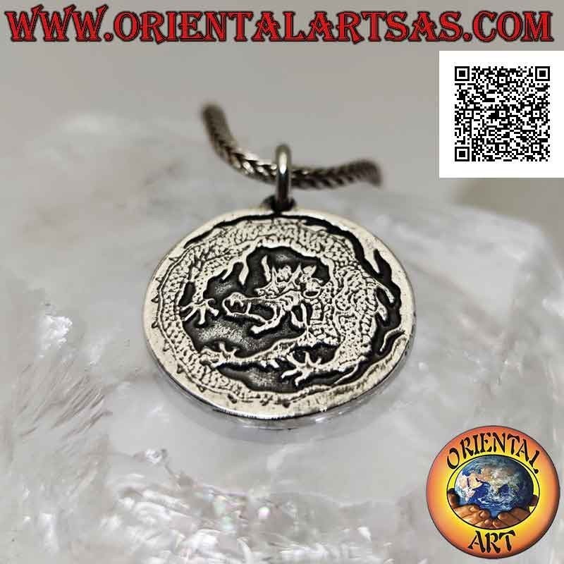 Silver double-sided medallion pendant with Chinese dragon and phoenix in bas-relief