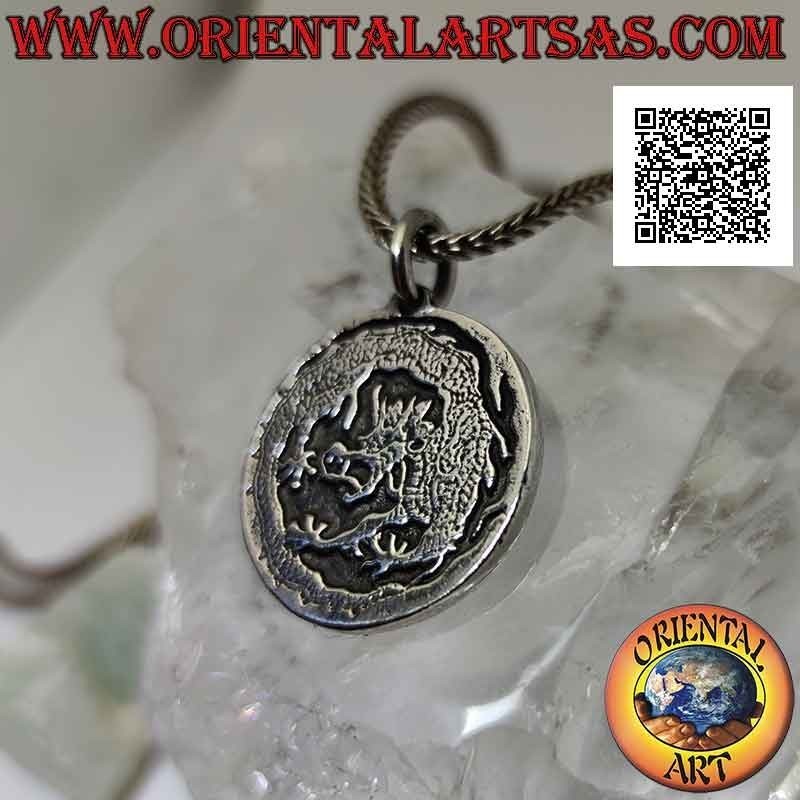 Silver double-sided medallion pendant with Chinese dragon and phoenix in bas-relief
