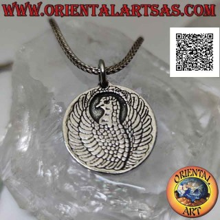 Colgante medallón de plata a doble cara con dragón chino y fénix en bajorrelieve