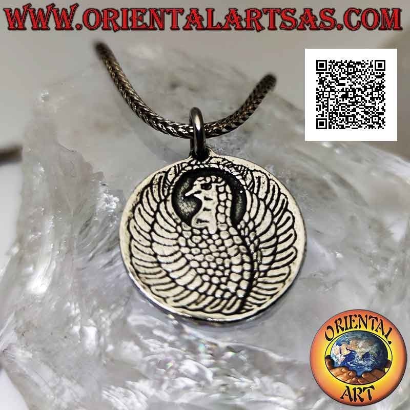 Colgante medallón de plata a doble cara con dragón chino y fénix en bajorrelieve