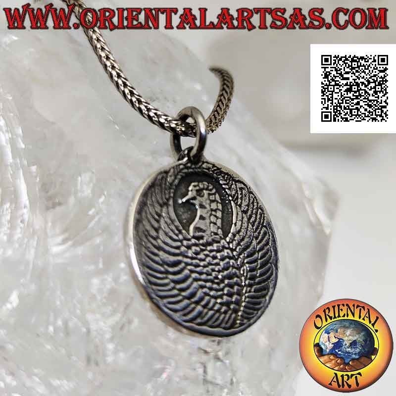 Colgante medallón de plata a doble cara con dragón chino y fénix en bajorrelieve