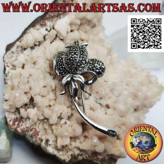 Broche tulipán en plata 925 ‰ con incrustaciones de marcasita