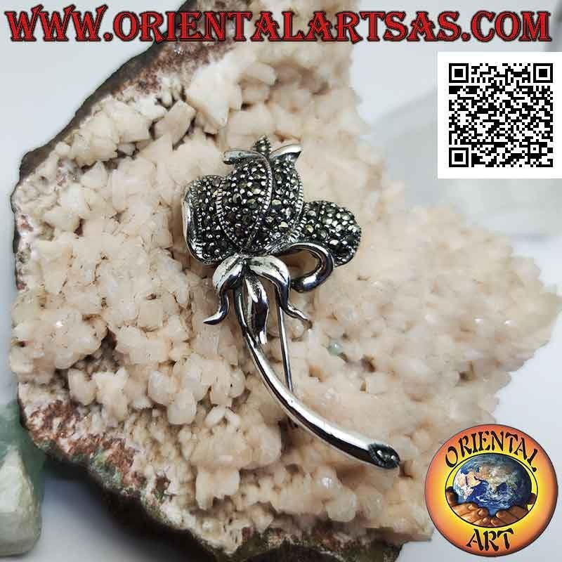 Tulpenbrosche in 925 ‰ Silber mit Markasit besetzt