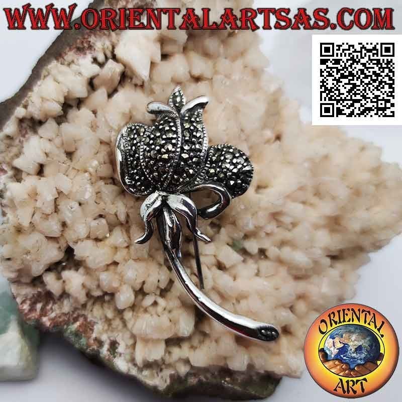 Tulip brooch in 925 ‰ silver studded with marcasite