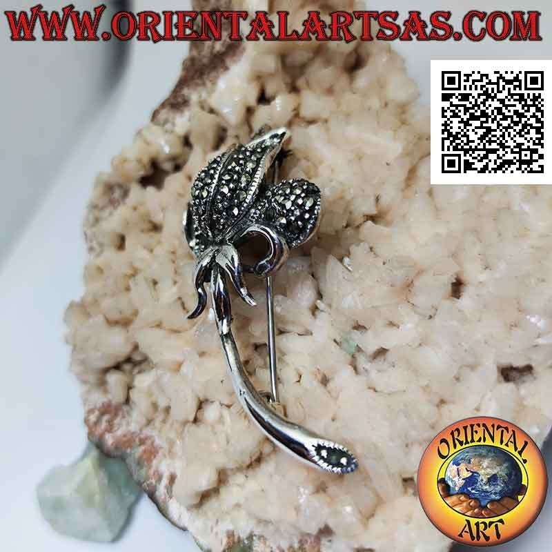 Tulpenbrosche in 925 ‰ Silber mit Markasit besetzt